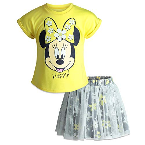 Disney Minnie Mouse Baby Girls Fashion T-Shirt  and  Tulle Skirt Set -Yellow/Navy 18 Months-