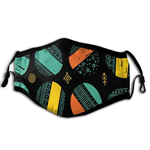 Face Masks Unisex Mouth Cover Mask Vector Seamless Pattern With Ethnic Tribal Boho Trendy Doodle Circle Ornaments. Washable Black Face Bandanas