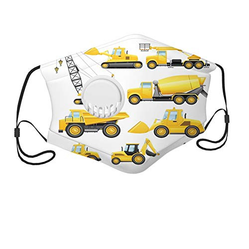 Comfortable Windproof maskNursery Abstract Images of Construction Vehicles Machinery Trucks Bulldozer CraneYellow BlackPrinted Facial decorations for Kids and Teens-7-12Y-