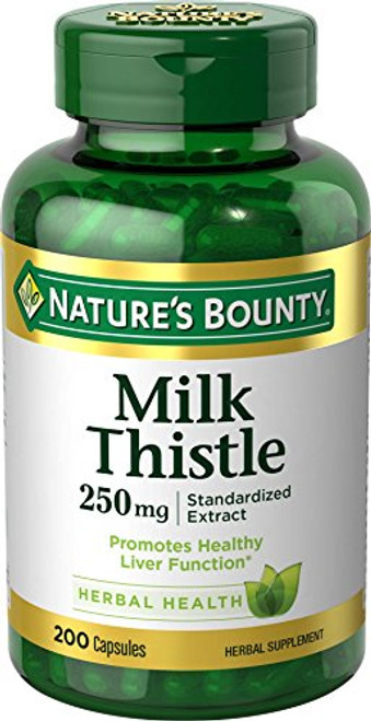 Natures Bounty Milk Thistle Pills and Herbal Health Supplement Supports Liver Health 250mg 200 Capsules