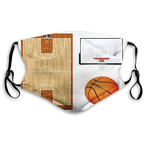 FDIN Sports Basketball Court Backboard Illustration Realistic Sports ThemedBrown Orange Windproof Activated Carbon maskFacial Decorations for Adults Made in USA SizeM