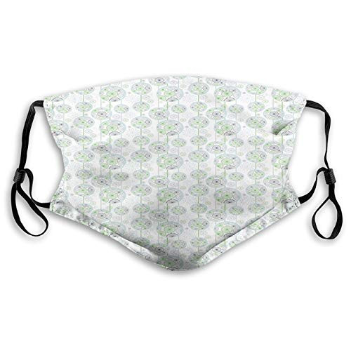 GULTMEE Dandelion Blowball Pattern with Circle and Lines Abstract Nature IllustrationGrey Fern Green Bluegrey Windproof Activated Carbon maskFacial Decorations for Adults Made in USA SizeM