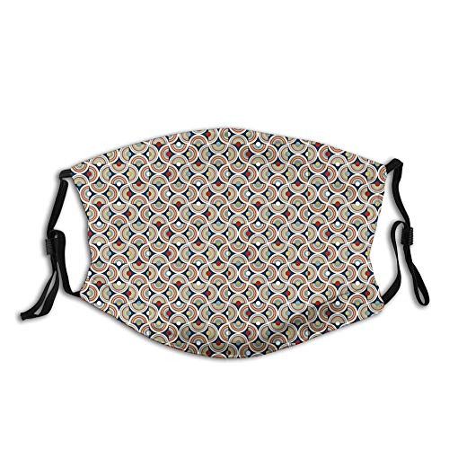 Abstract Mosaic with Half Spirals Forming Digital Circle Proof Windproof Face MaskReusableWashable ClothFace CoverCover for Men Women SizeAdult