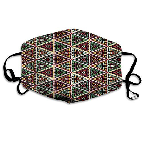 GULTMEE African Grunge Triangle Design Colorful Geometric Mosaic Traditional Batik Pattern Retro Multicolor Windproof Activated Carbon maskFacial Decorations for Adults Made in USA