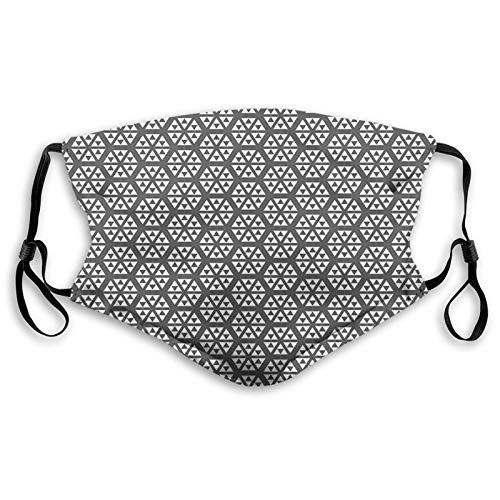 Comfortable Windproof maskGeometricMonochrome Geometric Triangles Fractal Inspired Forms Modern ArtworkGrey and White?Printed Facial decorations for adult SIZEM