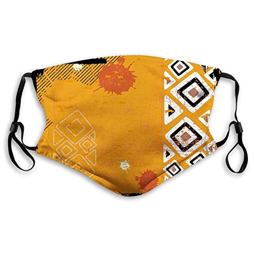 GULTMEE Tribal?Design with Bold Lines Geometric Triangles Artwork ImageBlack Orange Windproof Activated Carbon maskFacial Decorations for Adults Made in USA SizeAdult