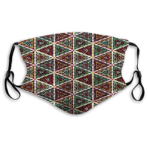 GULTMEE African Grunge Triangle Design Colorful Geometric Mosaic Traditional Batik Pattern Retro Multicolor Windproof Activated Carbon maskFacial Decorations for Adults Made in USA SizeM