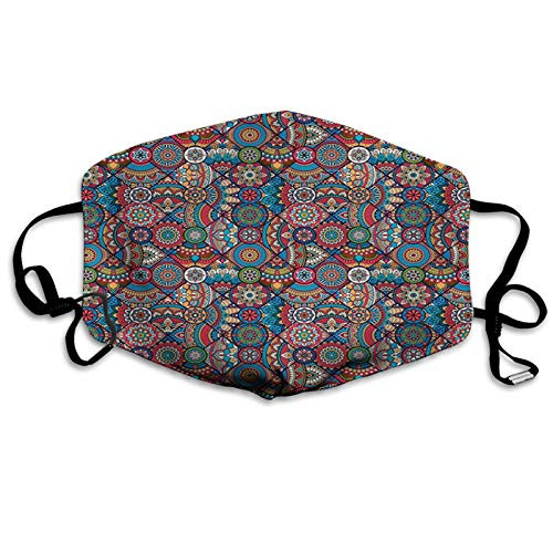 GULTMEE Geometric Flowers Stars and Paisleys Within Circles Rhombuses Colorful Tribal ArrangementMulticolor Women Men Fashion Cloth Face Mask Washable Reusable Adjustable Breathable Made in USA
