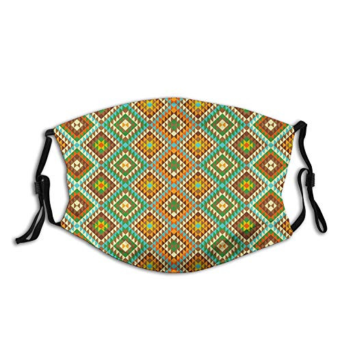 Mosaic Style Pattern with Ethnic Accents Symmetric Triangles Proof Windproof Face MaskReusableWashable ClothFace CoverCover for Men Women SizeAdult
