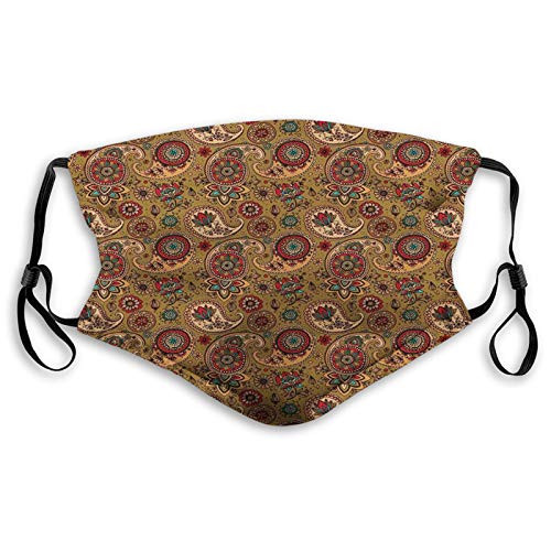 GULTMEE Paisley Vintage Inspired Multicolored Leaf Flower Motif in Earth Tones Print Pale Brown Windproof Activated Carbon maskFacial Decorations for Adults Made in USA SizeM