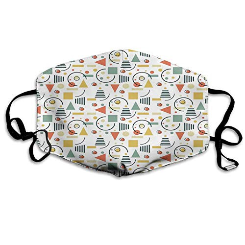 GULTMEE Retro Minimalistic Geometric Composition with Circles Triangles and Lines 80s 90s StyleMulticolor Women Men Fashion Cloth Face Mask Washable Reusable Adjustable Breathable Made in USA