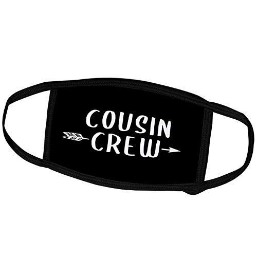 3dRose Cousin Crew. White Lettering and Arrow on Black Background. - Face Masks -fm_328285_2-