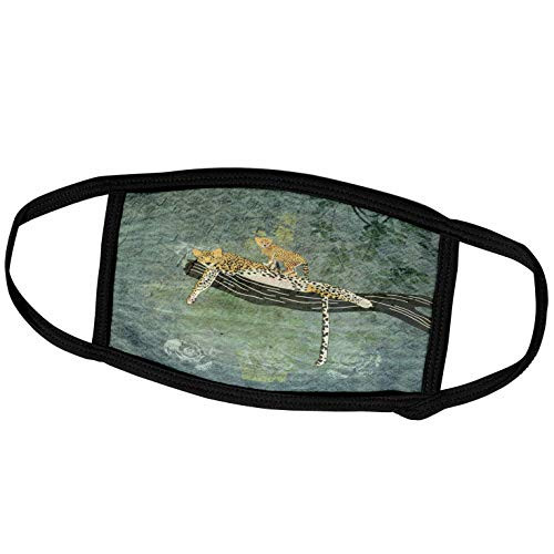 3dRose Mother Cheetah with Cub on Branch Damask Abstract Green. - Face Covers -fc_325261_3-