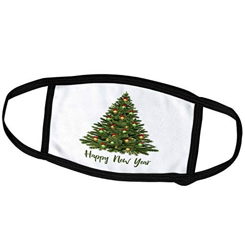 3dRose Colorfully Ornamented Green Christmas Tree. Happy New Year Text - Face Masks -fm_326133_2-