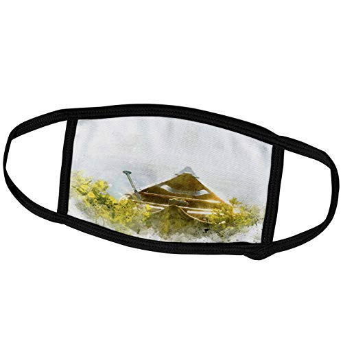 3dRose Anne Marie Baugh - Impressionist Mixed Media Art - Image of Watercolor Canoe Parked On The Side of A Lake Art - Face Masks -fm_323565_2-