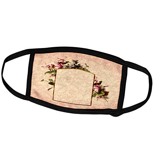 3dRose Peach and Green Floral Arrangement Design on a Peach Damask. - Face Covers -fc_54056_2-