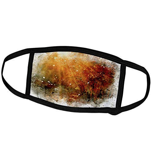 3dRose Anne Marie Baugh - Impressionist Mixed Media Art - Bright Orange and Yellow Sunlight Image of Watercolor Trees - Face Masks -fm_323549_3-