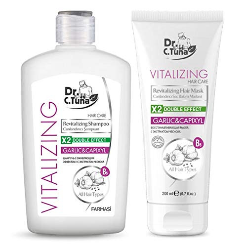 Farmasi Dr. C. Tuna Vitalizing Revitalizing Garlic  and  Capixyl Hair Care SET - Shampoo 17 fl oz / 500 ml - Hair Mask 6.7 fl.oz/ 200 ml -