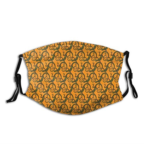 Comfortable Printed maskLizard Pattern With Ethnic Motifs Triangles And Circles On Warm BackdropWindproof Facial decorations for man and woman Comfortable Printed maskLizard Pattern With Ethnic Motifs Triangles And Circles On Warm BackdropWindproof Facial decorations for man and woman
