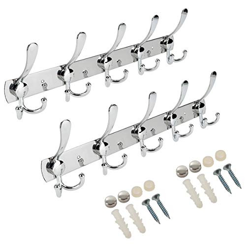 Efaithtek Coat Hanger Wall Mount Chrome Finish Coat Robe Hat Clothes Wall Mount Hook Hanger Towel Rack -2Pack 15 Hooks-