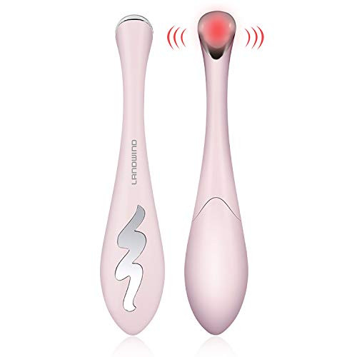 LANDWIND Eye Massager Ionic Eyes Facial Massager Wand with 40 ? Heated Eliminate Eye Bags Dark Circle Remover  and  Puffy Eye FDA Certificate Safe -Soft red-
