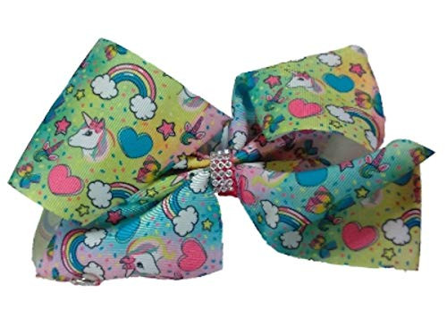 JoJo Siwa Large Cheer Hair Bow -Green Unicorns  and  Rainbows-