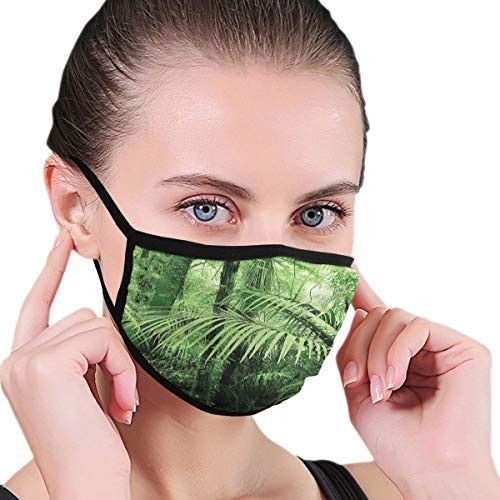 Mokale Face Cover Rainforest Palm Trees and Exotic Plants in Tropical Jungle Wild Nature Zen Theme Illustration Decorative Green Balaclava Unisex Reusable Windproof Anti-Dust Mouth Bandanas