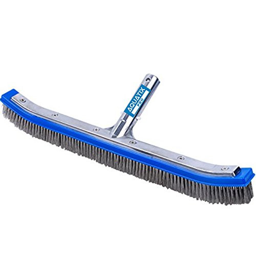 Heavy Duty Pool Brush 18 inch Strong Aluminium Swimming Pool Cleaning Brush Aquatix Pro with Stainless Steel Bristles  and  EZ Clips These Heavy Duty Brushes Cleans Walls Tiles  and  Floors Effortlessly