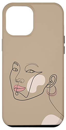 iPhone 12 Pro Max Abstract Minimal Line Art Nude Color Womans Face Case
