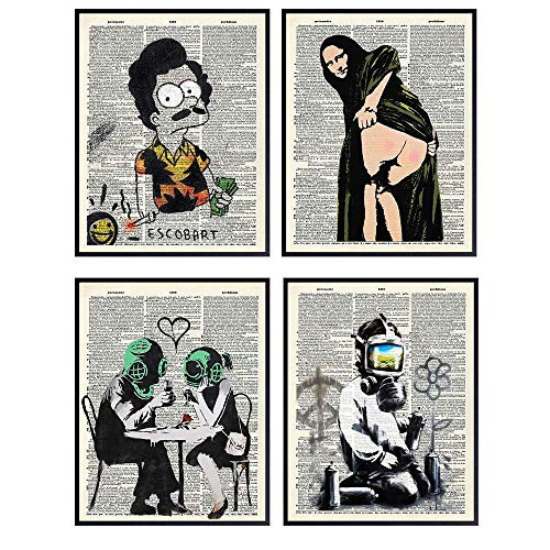 Banksy Wall Art Poster Set - 8x10 Graffiti Street Art Room Decor - Funny Pablo Escobar Mona Lisa Scuba Gas Mask - Cool Unique Home Decoration Picture Prints for Teens Bedroom Living Room Dorm Banksy Wall Art Poster Set - 8x10 Graffiti Street Art Room Decor - Funny Pablo Escobar Mona Lisa Scuba Gas Mask - Cool Unique Home Decoration Picture Prints for Teens Bedroom Living Room Dorm