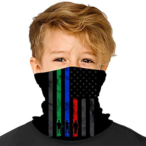 YUSMO Thin Blue Red Green Line American Flag Reusable Bandana Kids Dust Face Masks Neck Gaiter Headwear