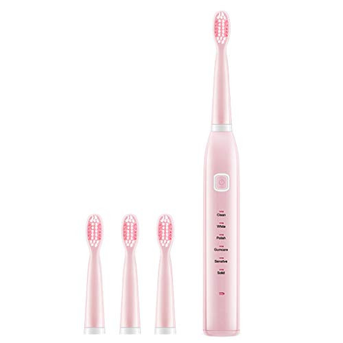 Electric Toothbrush Powerful Sonic Cleaning 6 Modes Rechargeable Toothbrushes for Adults Waterproof USB Toothbrush with Smart Timer and 4 Brush Heads -Pink-