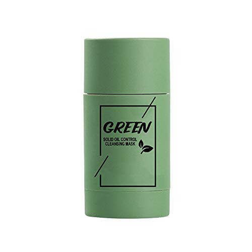 Green Mask Stick/Green Tea Cleaning Mask Stick Purifying Clay Stick Deep Cleansing Oil Control Anti-Acne Mask Fine Solid Mask Green Tea Eggplant Blackhead Remover Face Mask Shrink pores -A-