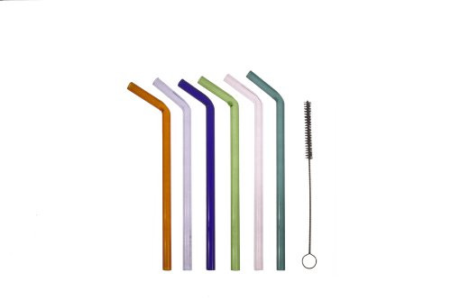 Simply Straws Party Pack, 6 Classic 8-Inch Bent Straw with 1 Brush, Multicolored