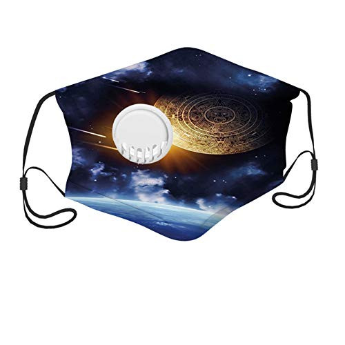 Comfortable Windproof maskGalaxy Maya Calendar with Outer Space Background with Earth Mystical Astral Meteor ViewBlue YellowPrinted Facial decorations for Kids-2-6T-