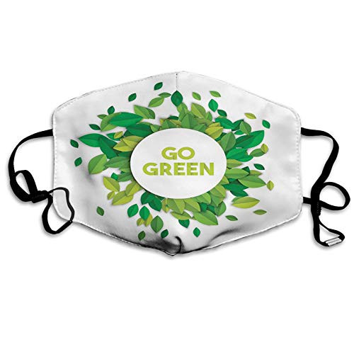Go Green Text Inside a White Circle with Leaves Eco Awarenes Reusable Face Mask Balaclava Washable Outdoor Nose Mouth Cover for Men and Women