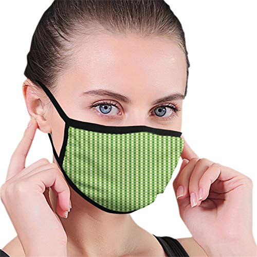Abstract Retro Style Little Circles with Stripes on Dotted BackgroundLime Green Fern Green Cream Reusable Face Mask Balaclava Washable Outdoor Nose Mouth for Men and Women