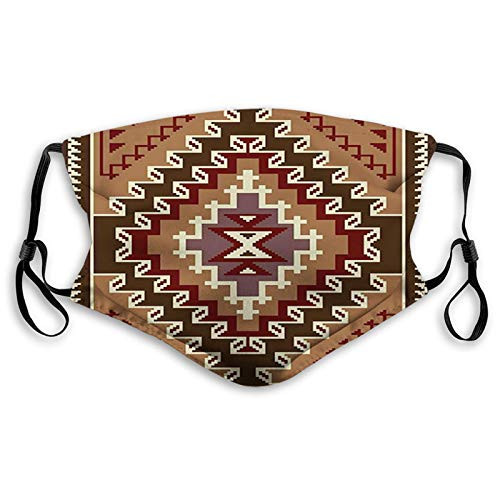 Oriental Style Ethnic Illustration with Geometric Triangles Proof Windproof Face MaskReusableWashable ClothFace CoverCover for Unisex Adult SizeM