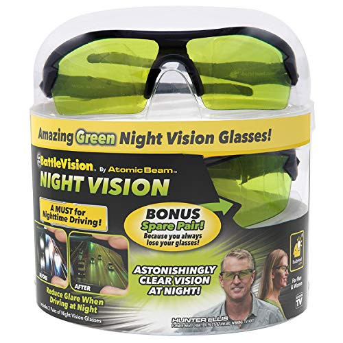 As Seen On TV Battle Vision Night Vision Glasses for Driving by BulbHead - Amazing Night Driving Glasses Protect Eyes From Blinding Headlight Glare - Green Lenses Enhance Clarity - Flexible Frames