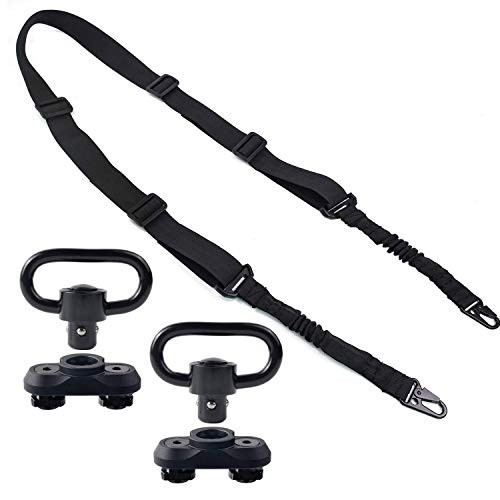 Braudel 2 Point Rifle Sling with 2 Pack QD Sling Swivels Sling Mounts Length Adjustable Tactical Gun Sling with Metal Hooks Black