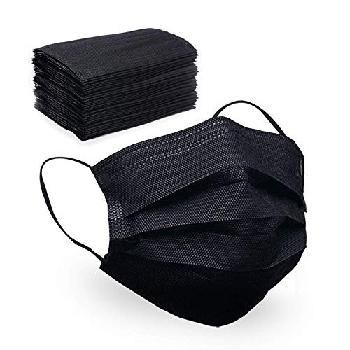 4-Layer Disposable Face Mask 50 Pcs Safety Protected Masks with Elastic Ear Loop Comfortable Breathable -Adults-Black-