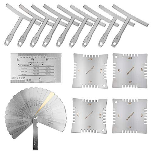 COCODE Guitar Luthier Tool Kit Includes Understring Radius Gauge String Action Ruler Gauge Guitar Notched Radius Gauges and 32 Blades Feeler Gauge Metric and Imperial Setup Tool for Guitar and Bass