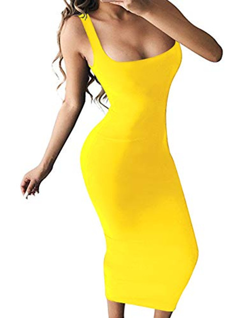 Haola Womens Basic Bodycon Tank Dress Sexy Casual Sleeveless Solid Long Club Dress Yellow S Haola Womens Basic Bodycon Tank Dress Sexy Casual Sleeveless Solid Long Club Dress Yellow S