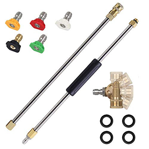 AgiiMan Pressure Washer Extension Spray Wand - 4000 psi 5 Tips 180 Degree Pivoting Coupler Window Cleaner Accessories Power Washer Nozzle