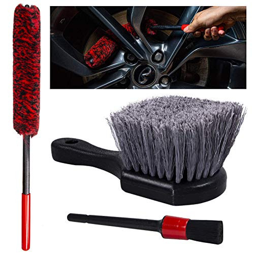 YISHARRY LI Wheel Woolie Tool Car Wheel Rim Cleaning Brush - Include Wooly Rim Brush and One Car Detail BrushSynthetic Wool Wheel Brush Tire Woolies Dense Fibres Clean Wheels Safely
