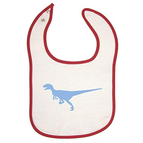 Mashed Clothing Unisex Baby Velociraptor Dino -Lt. Blue- Red Piping Bib
