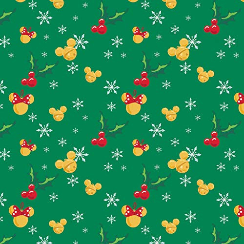 Disney Minnie Mouse Jingle Bell Mice Green Premium Quality 100 percent Cotton Sold by The Yard.