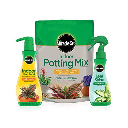 Miracle-Gro Indoor Potting Mix Indoor Plant Food  and  Leaf Shine - Bundle of Potting Soil -6 qt.- Liquid Plant Food -8 oz.-  and  Leaf Shine -8 oz.- for Growing Fertilizing  and  Cleaning Houseplants