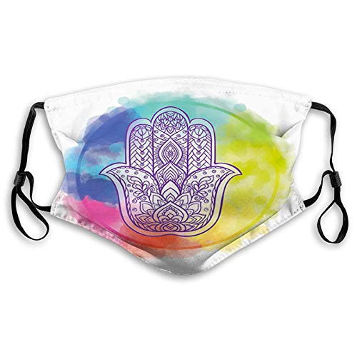 Circle of Dreamy Vivid Colors and Hand of Fatima with Ethnic Mouth Face Mask Anti Breathable Filter Absorb Sweat Washable Reusable Masks for Unisex Adult