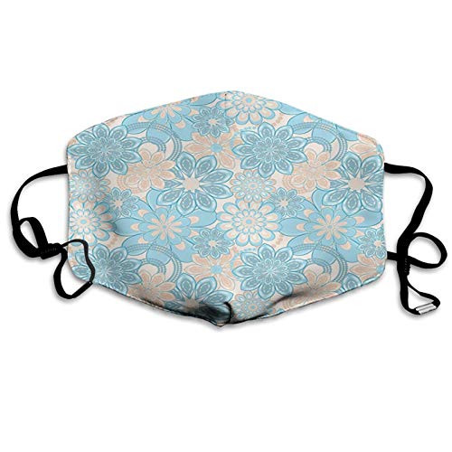 Funny Windproof MaskYellow and Blue Gentle Spring Inspired Flourish Motifs Feminine Bouquet Pale Blue Grey Baby PinkPrinted Facial decorations For Adult